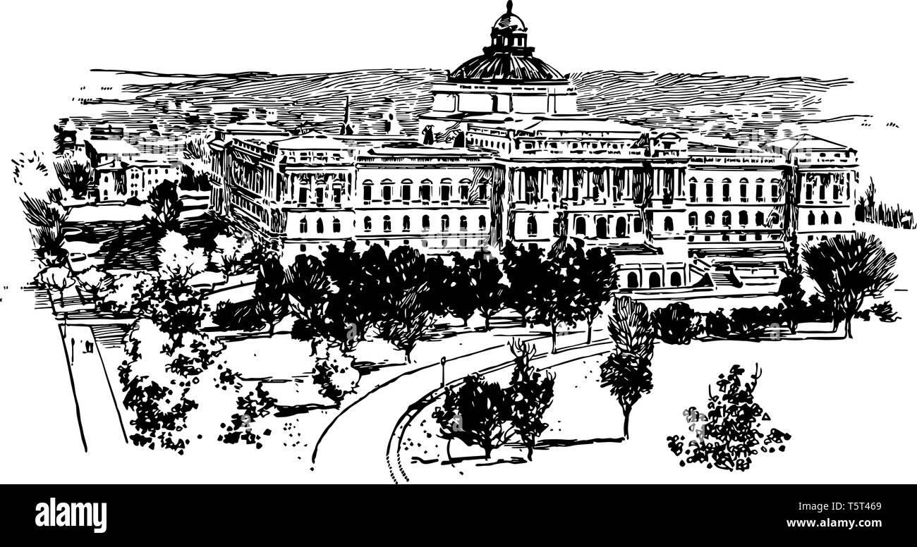 Bibliothèque du Congrès est la bibliothèque de recherche et est la plus ancienne de la nation institution culturelle fédérale vintage le schéma. Illustration de Vecteur