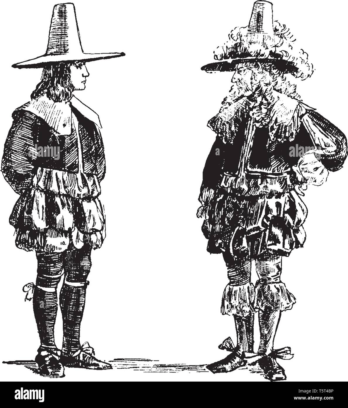 William Penn debout avec son père sir William Penn, vintage dessin ou gravure illustration. Illustration de Vecteur