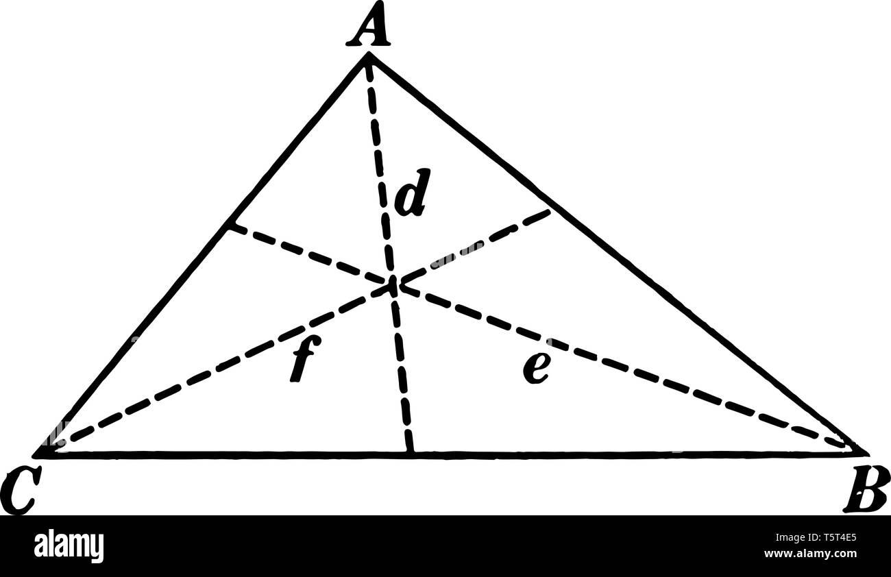 Une image montrant un triangle. Dans ce triangle montrant trois bissectrices avec pointillés, vintage dessin ou gravure illustration. Illustration de Vecteur