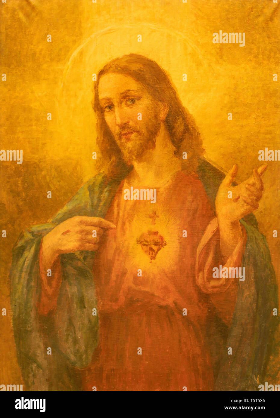 ACIREALE, ITALIE - 11 avril 2018 : la peinture de Cœur de Jésus Christ dans Duomo - Cattedrale di Maria Santissima Annunziata. Banque D'Images