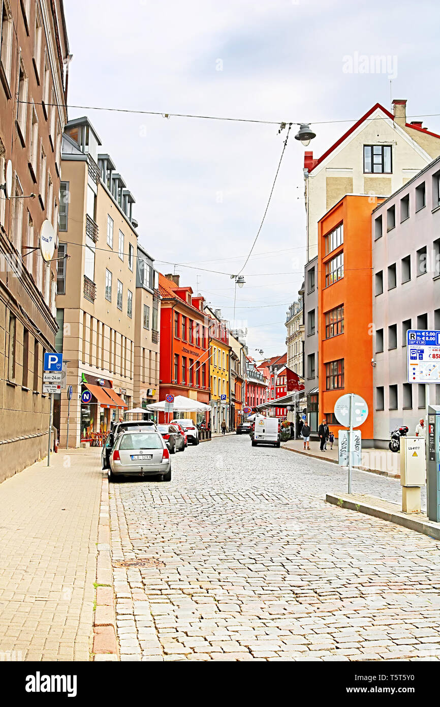 RIGA, Lettonie - août 28, 2018 : Avis de Grecinieku Street Banque D'Images