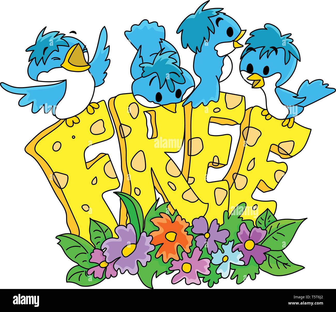 Caricature du texte libre avec les oiseaux bleus assis sur elle vector illustration Illustration de Vecteur