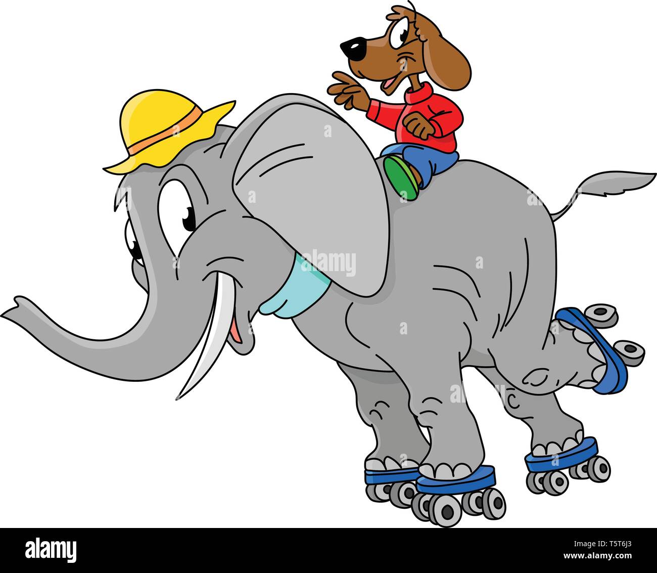 Cartoon caractères éléphant patiner ensemble avec son chien ami vector illustration Illustration de Vecteur