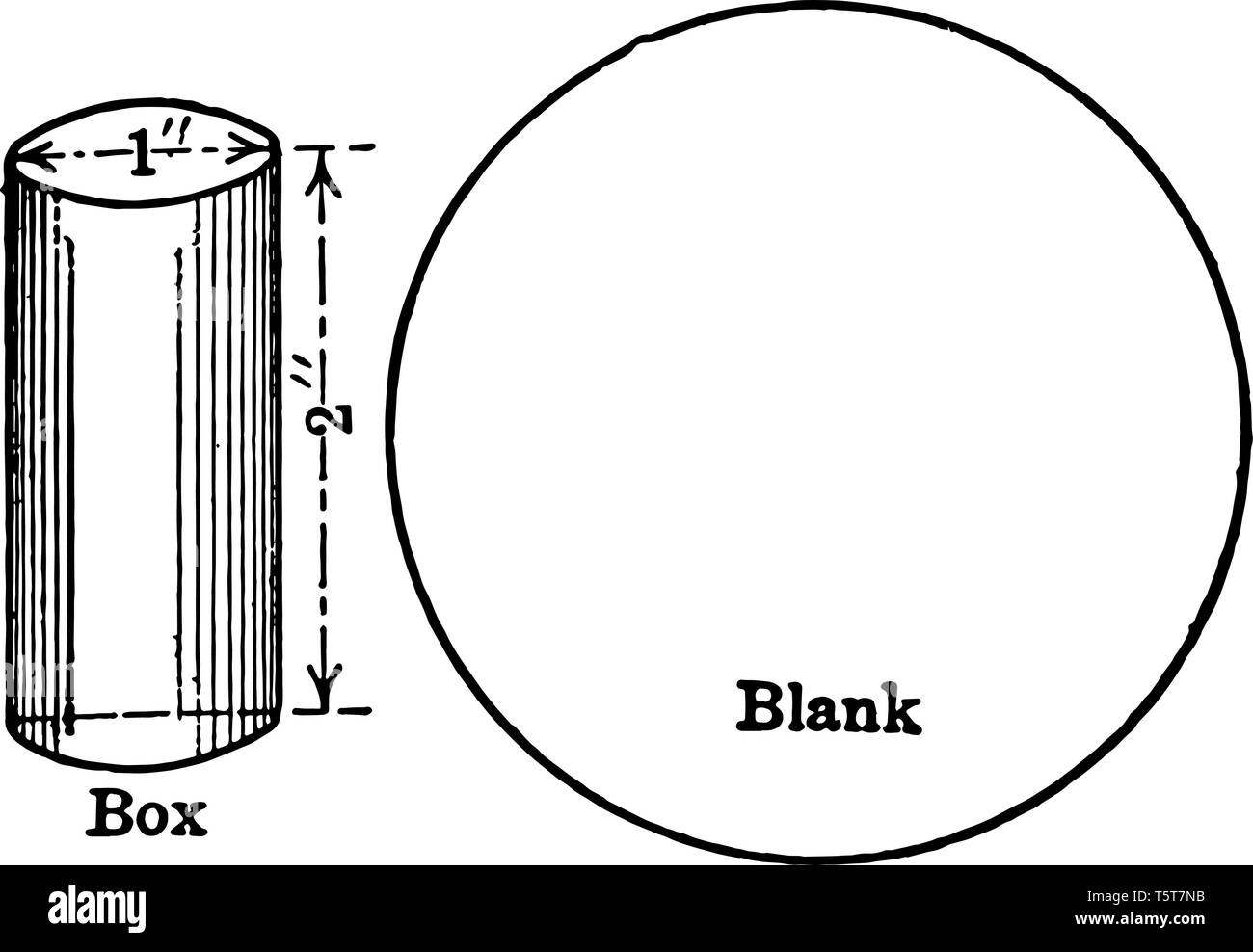 La photo montre la boîte cylindrique - vide. Il a la plaque vierge qui est utilisée pour faire la boîte cylindrique, vintage dessin ou gravure illu Illustration de Vecteur