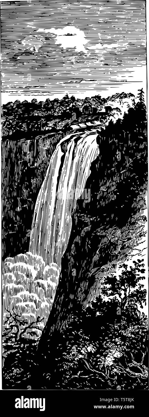 Il est important recul de la rivière Montmorency. Ils sont présents à la frontière de beauport.Il est 80m de haut qui est plus grand que les chutes du Niagara vintage line led Illustration de Vecteur