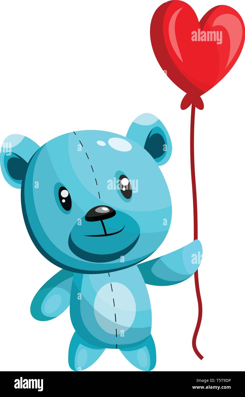 Ours bleu tenant un ballon rouge en forme de coeur vector illustration sur fond blanc. Illustration de Vecteur