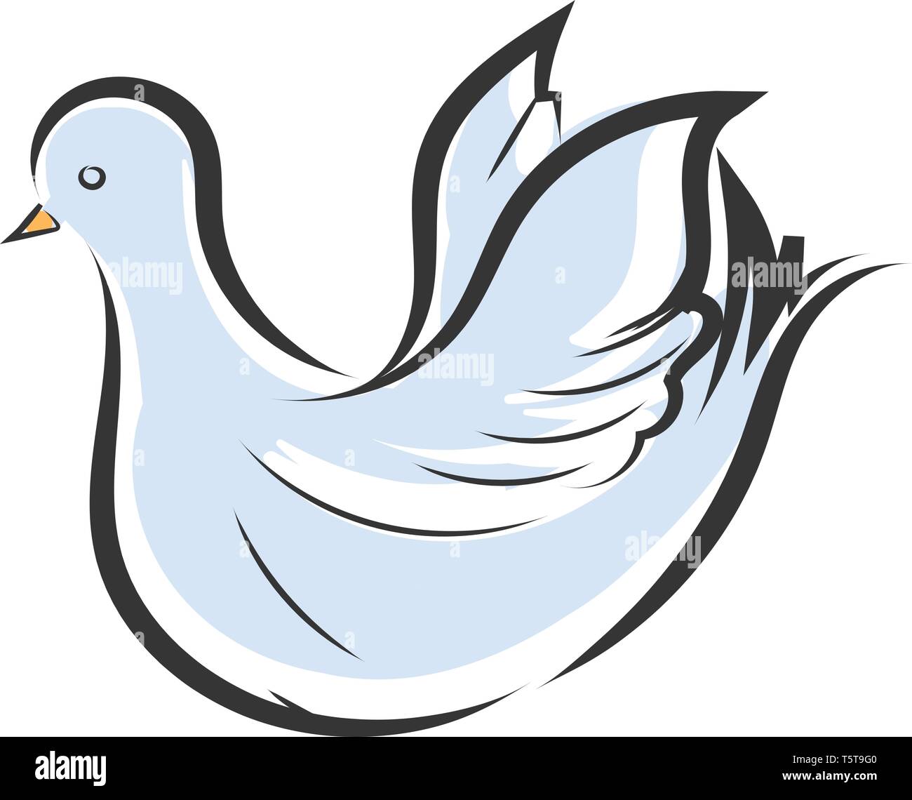 Colombe bleu clair et blanc avec bec jaune vector illustration sur fond blanc. Illustration de Vecteur