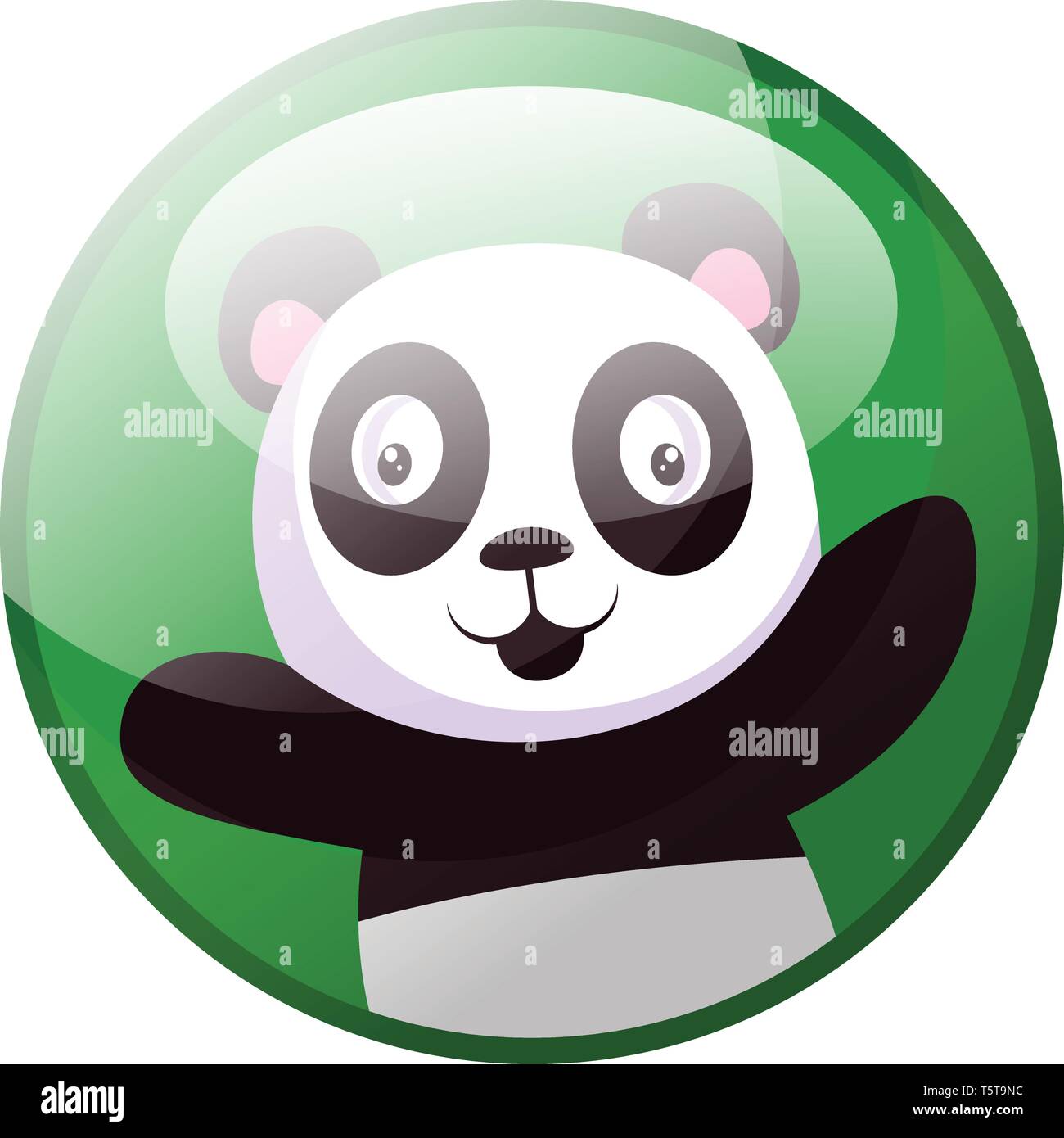 Personnage de panda noir et blanc avec les bras grand ouverts dans l'illustration vectorielle cercle vert sur fond blanc. Illustration de Vecteur