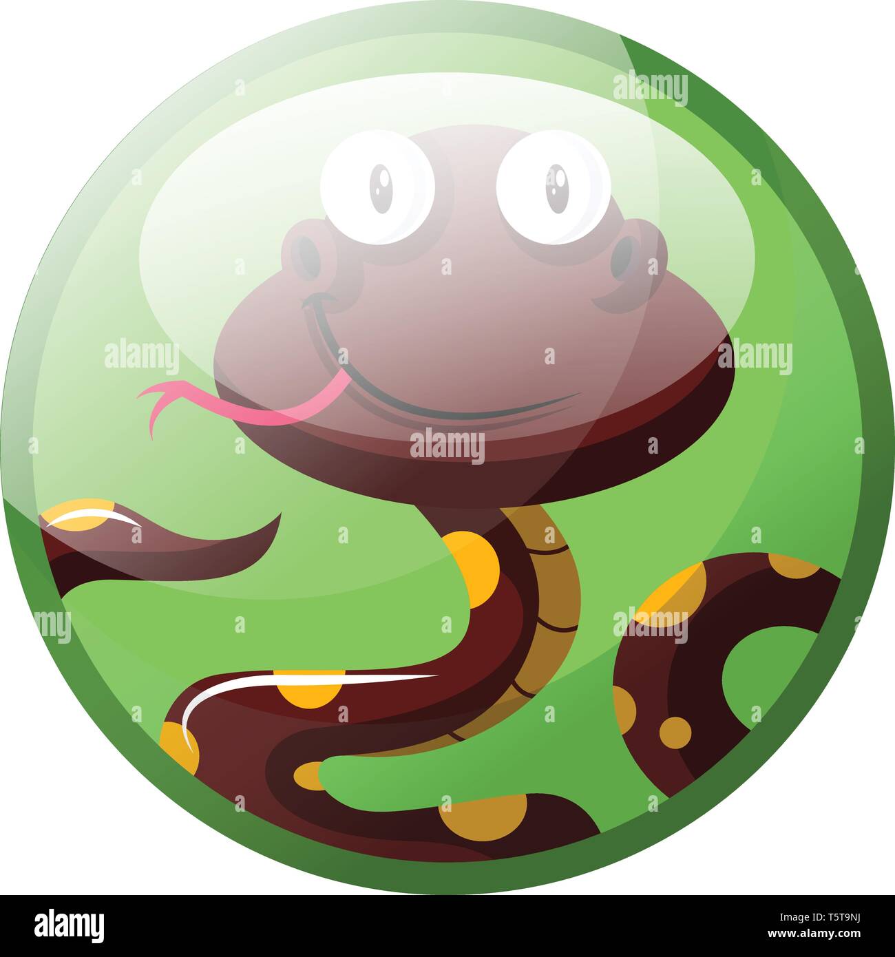 Personnage de rouge foncé avec des points jaunes smiling serpent vector illustration en cercle vert clair sur fond blanc. Illustration de Vecteur