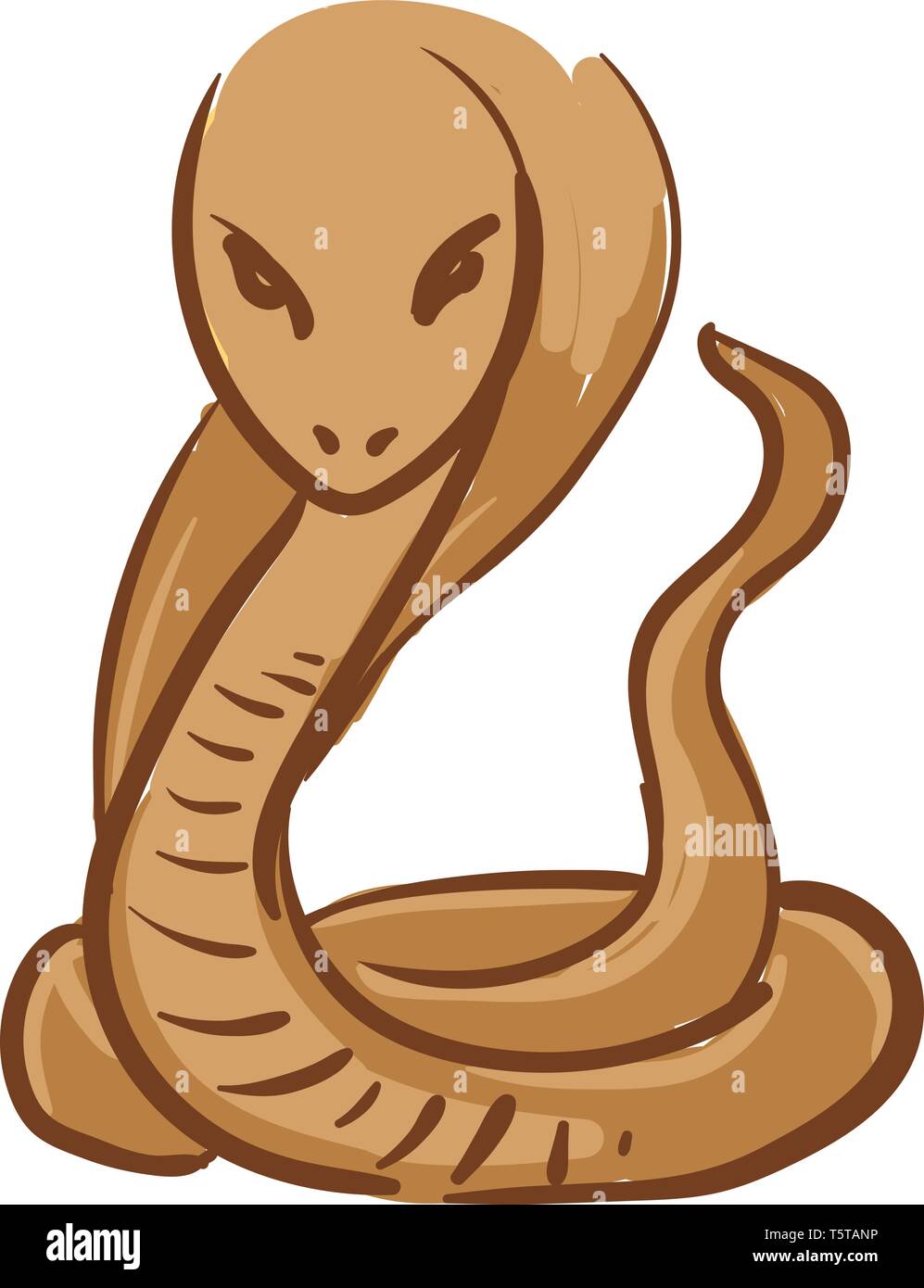 Peinture d'un serpent brun avec les yeux et le nez a l'air féroce et est prêt à frapper dont la morsure peut être venimeux vector dessin en couleur ou de l'illustration Illustration de Vecteur