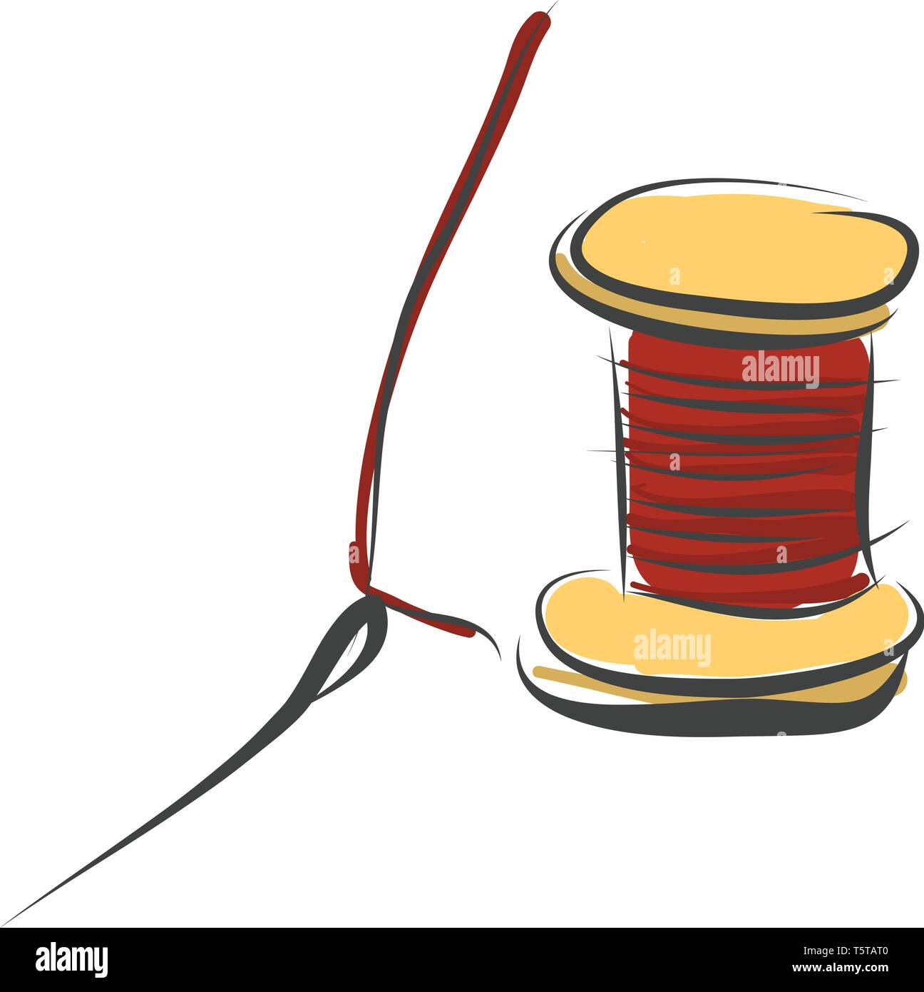 Une bobine de fil en bois solide avec une aiguille pour coudre des vêtements de fourrure et cuir avec broderie de couleur ou de dessin vectoriel illustration Illustration de Vecteur