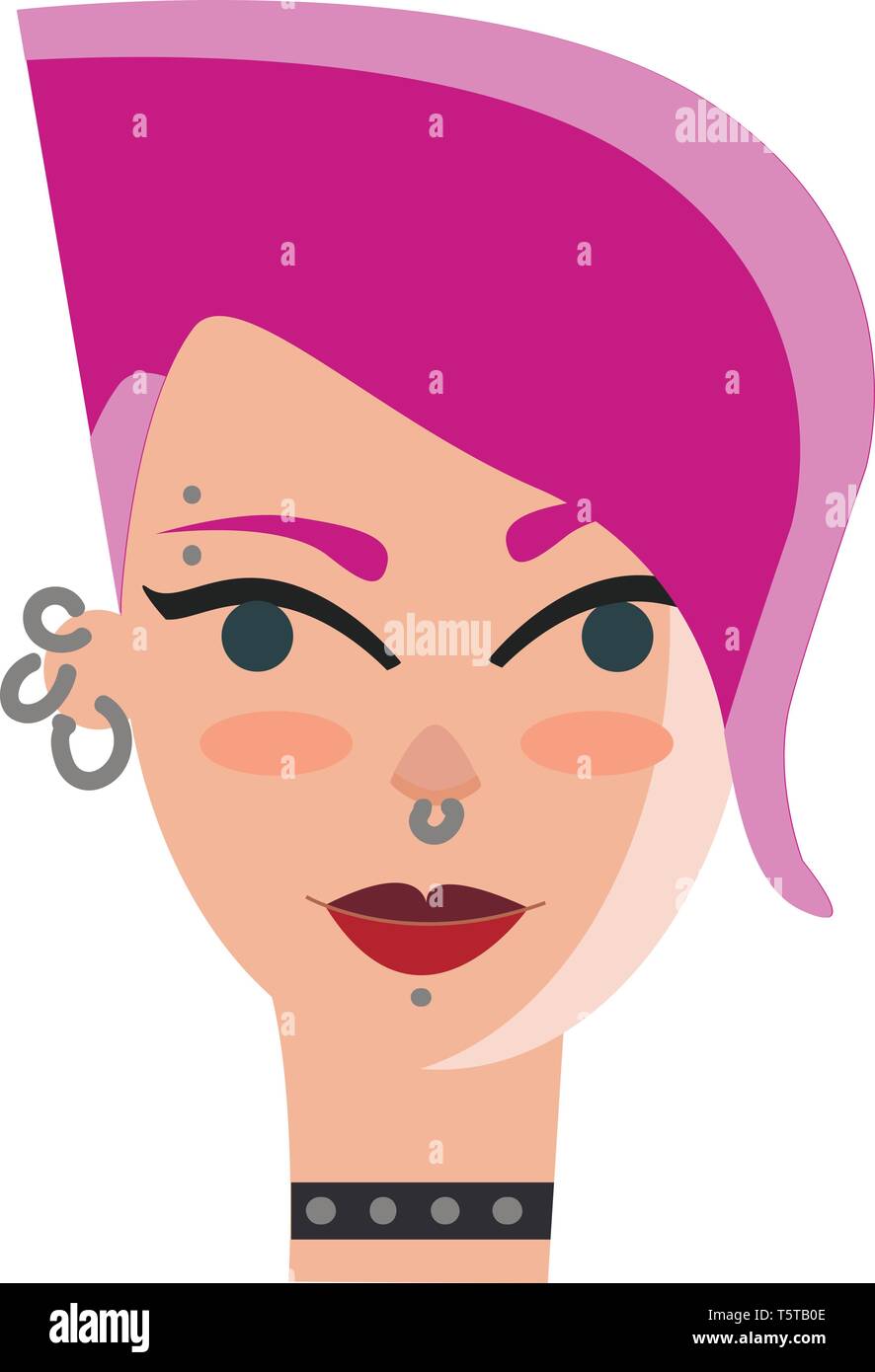 Fille aux cheveux rose et le visage piercings vector illustration sur fond blanc Illustration de Vecteur