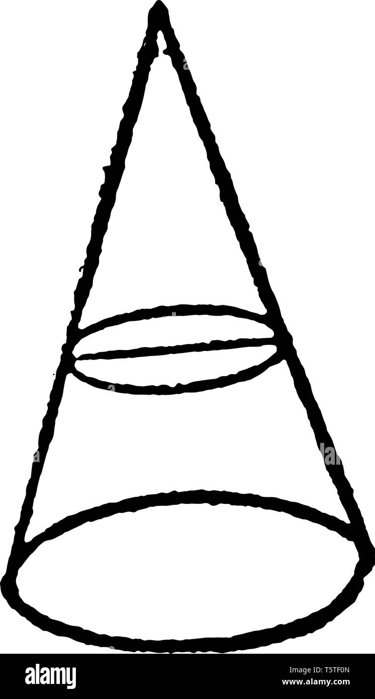 L'image montre le cercle le cône est dans. L'axe du cône est perpendiculaire au plan et il y a un petit cercle intérieur à l'intérieur, vintage lin Illustration de Vecteur