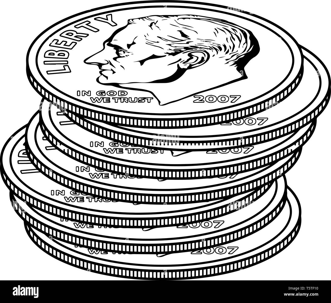 La photo montre la pièce de dix cents 7. Cette médaille, c'est 90 % d'argent avec un poids d'argent d'environ 0 once d'argent pur. L'autre 10  % est le cuivre n'ayant pas de Illustration de Vecteur