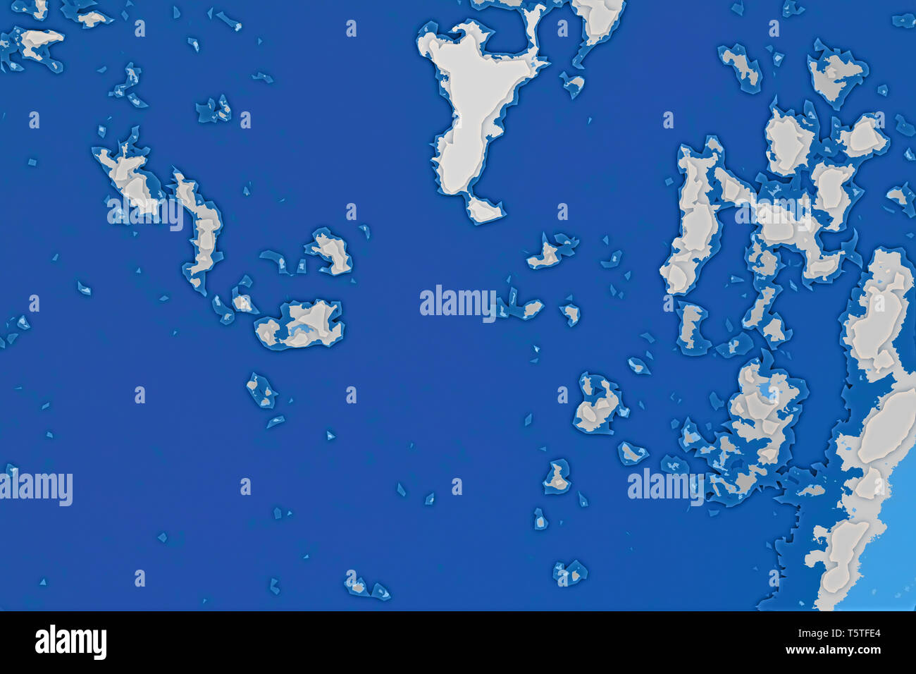 Texture de fond blanc et bleu. Résumé La carte avec le nord littoral, mer, océan, la glace, les montagnes, les nuages. La surface de fantasy planet. Banque D'Images