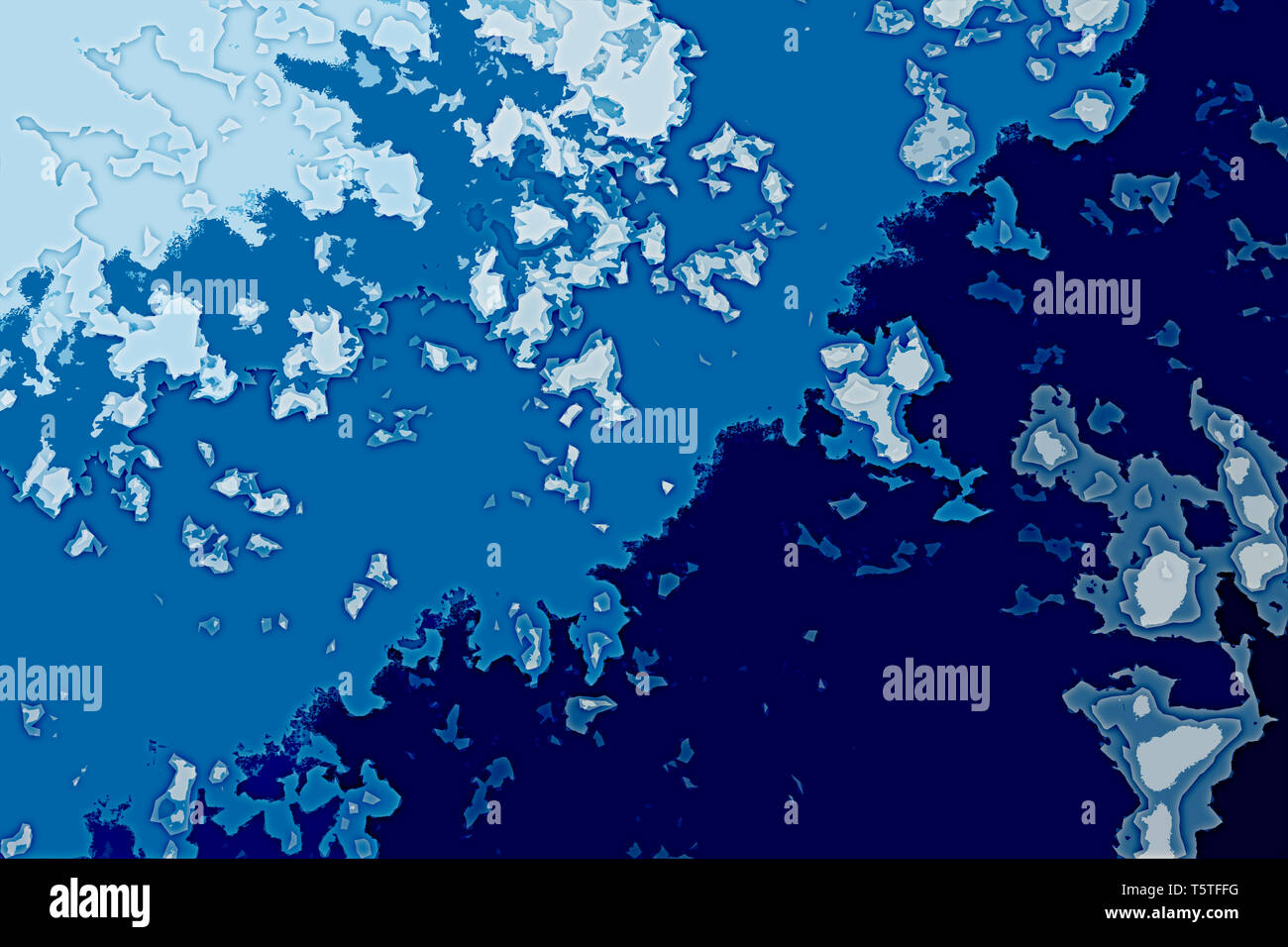 Texture de fond blanc et bleu. Résumé La carte avec le nord littoral, mer, océan, la glace, les montagnes, les nuages. La surface de fantasy planet. Banque D'Images