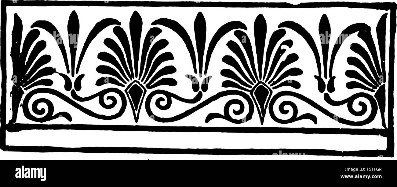 Une image qui montre Anthemion. Série d'ornements utilisés en grec, romain décoration vintage dessin ou gravure illustration. Illustration de Vecteur