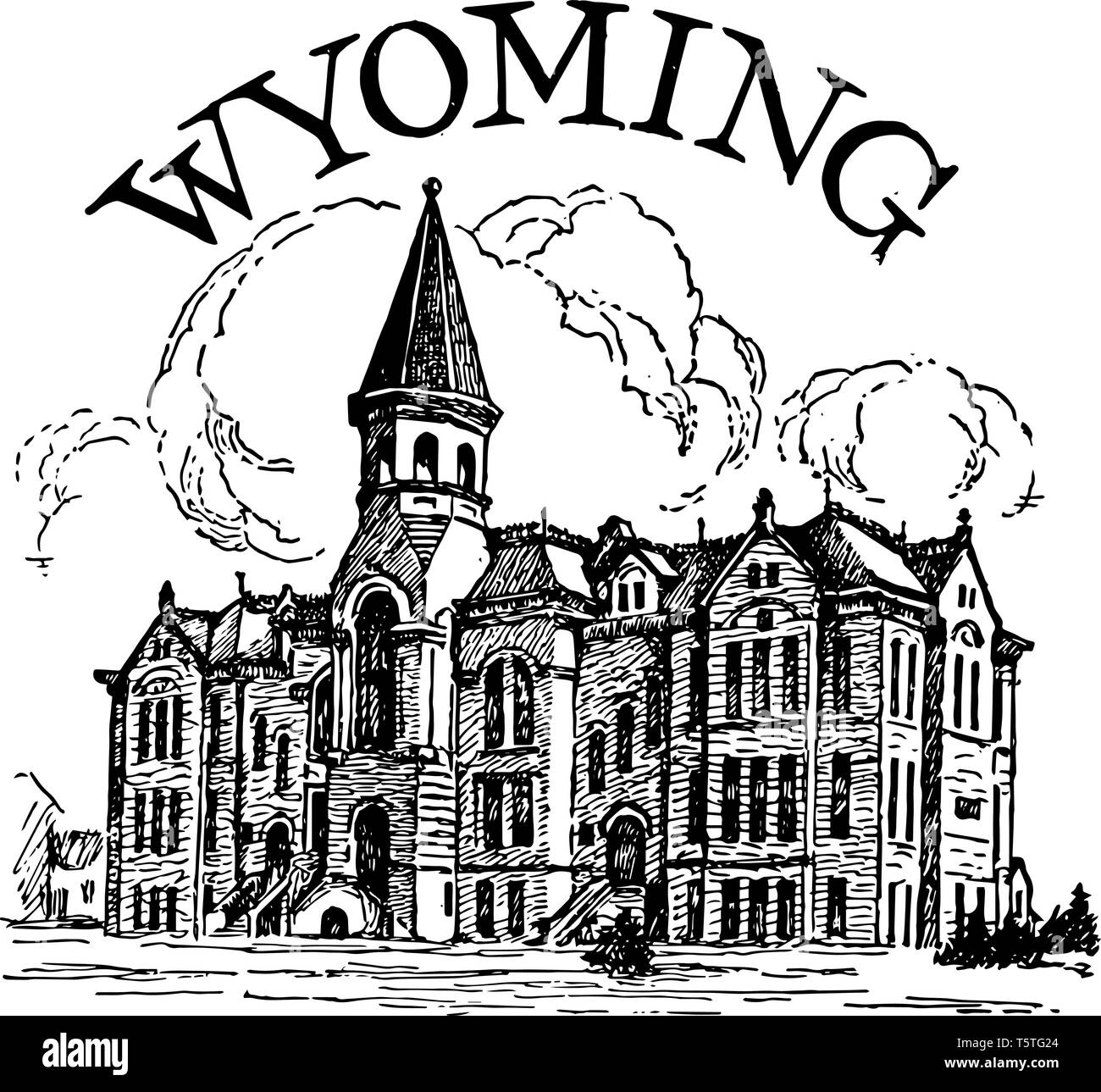 Université du Wyoming est une grande université situé à Laramie, Wyoming fondée en 1886 vintage le schéma. Illustration de Vecteur