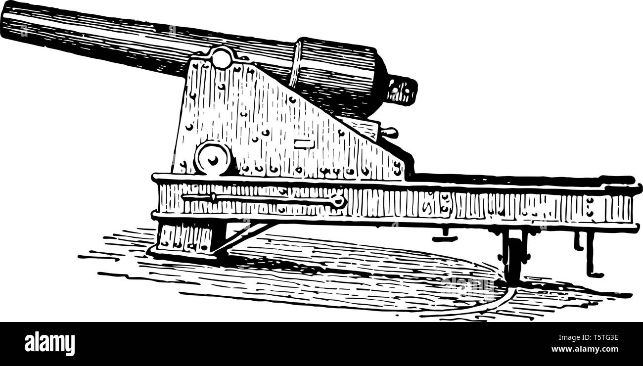 Canon pivotant fait généralement référence à un petit canon monté sur un socle pivotant ou la fourche qui permet un très large arc de mouvement, vintage ou dessin de ligne Illustration de Vecteur
