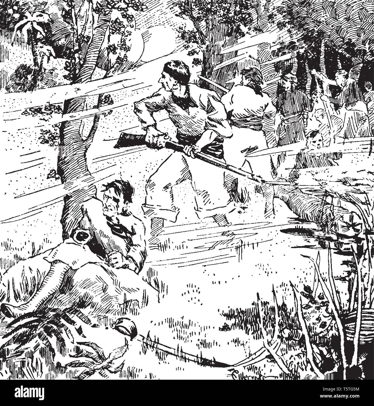 Pirates de fusils, vintage dessin ou gravure illustration Illustration de Vecteur