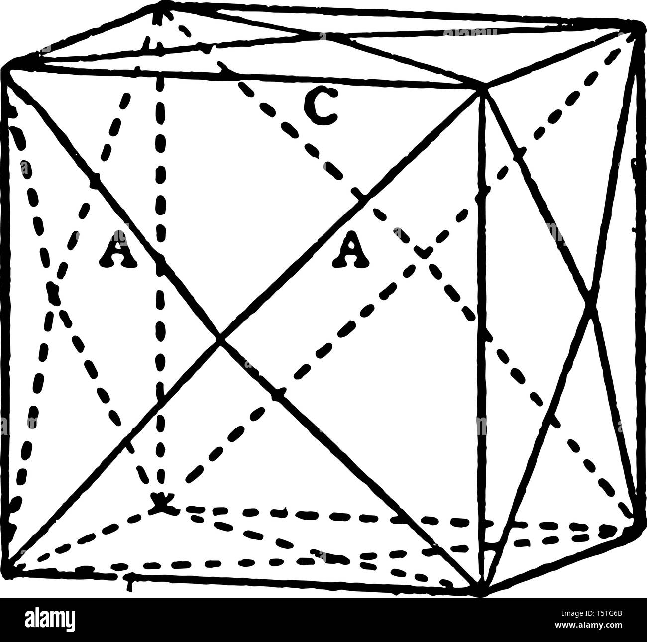 Une figure géométrique du tétrakis-hexaèdre. C'est solide en forme de carré figure délimitée par vingt-quatre triangles isocèles, vintage ou dessin de ligne en Illustration de Vecteur