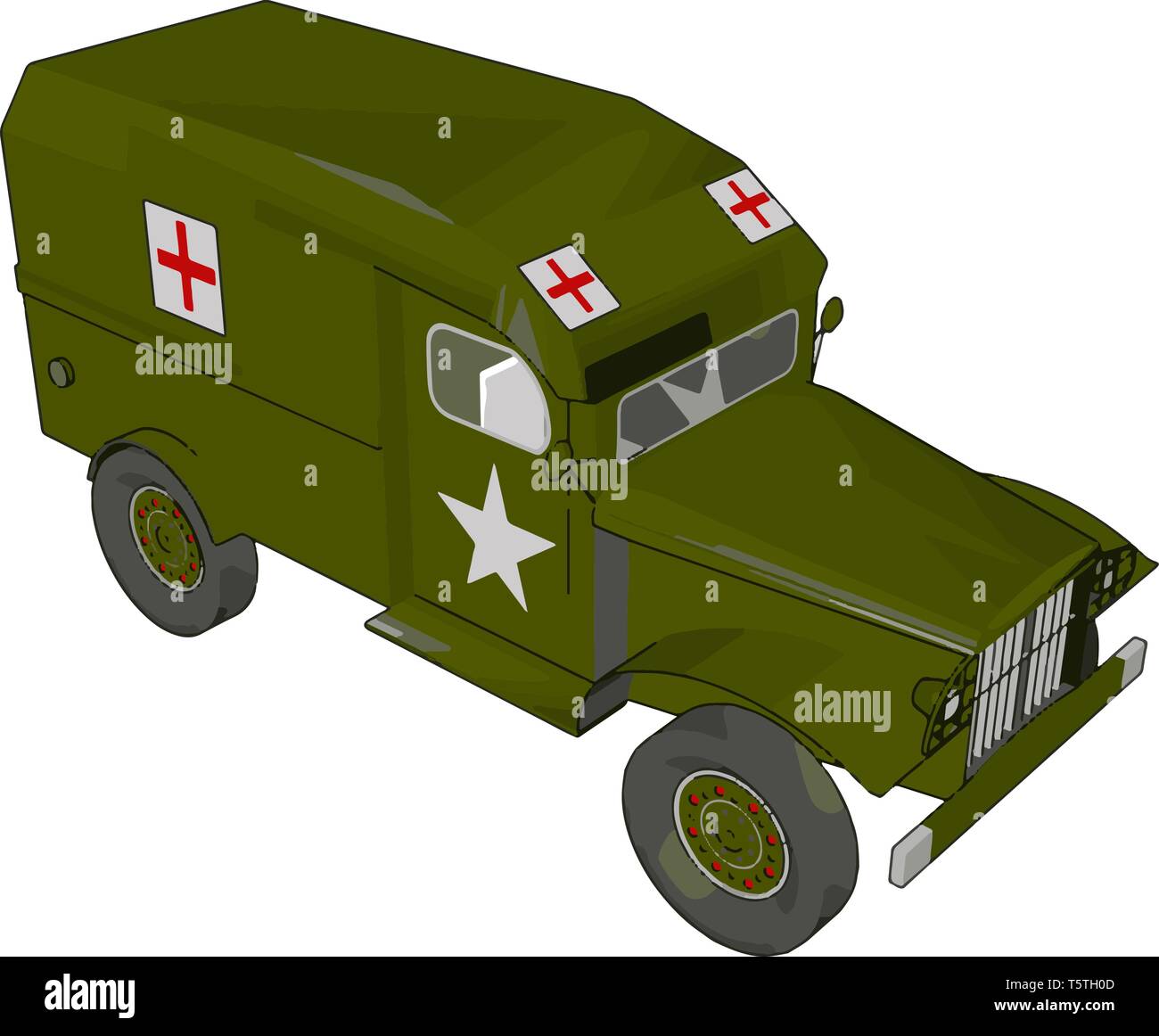 Illustration 3D de vecteur sur un fond blanc d'un véhicule médical militaire vert Illustration de Vecteur