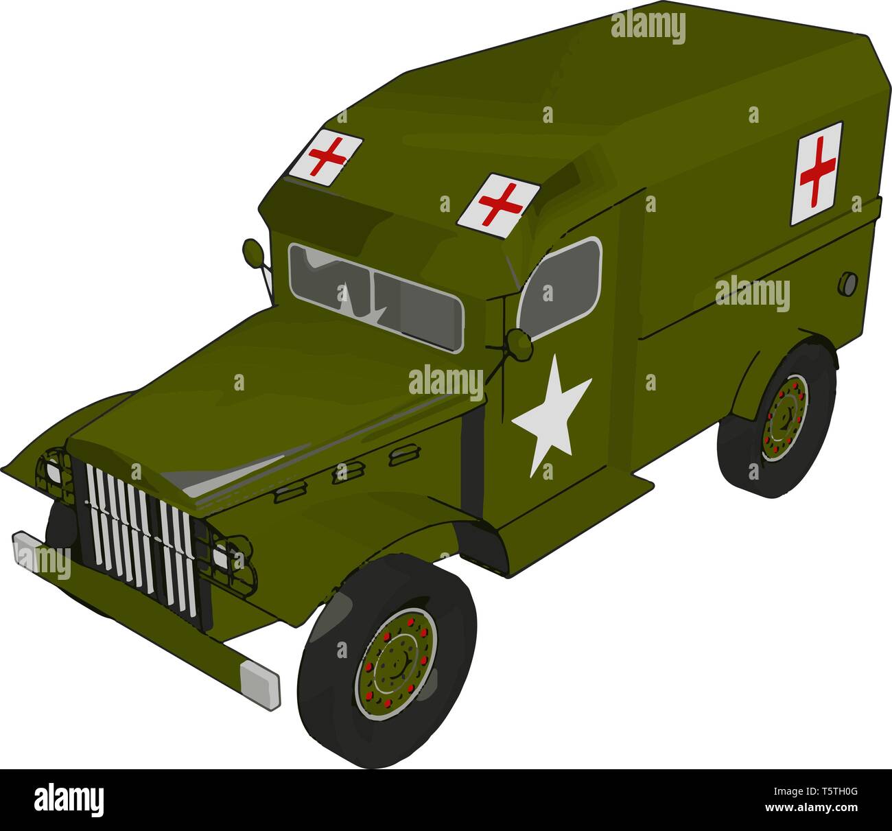 Illustration 3D de vecteur sur fond blanc d'un véhicule militaire médical vert Illustration de Vecteur