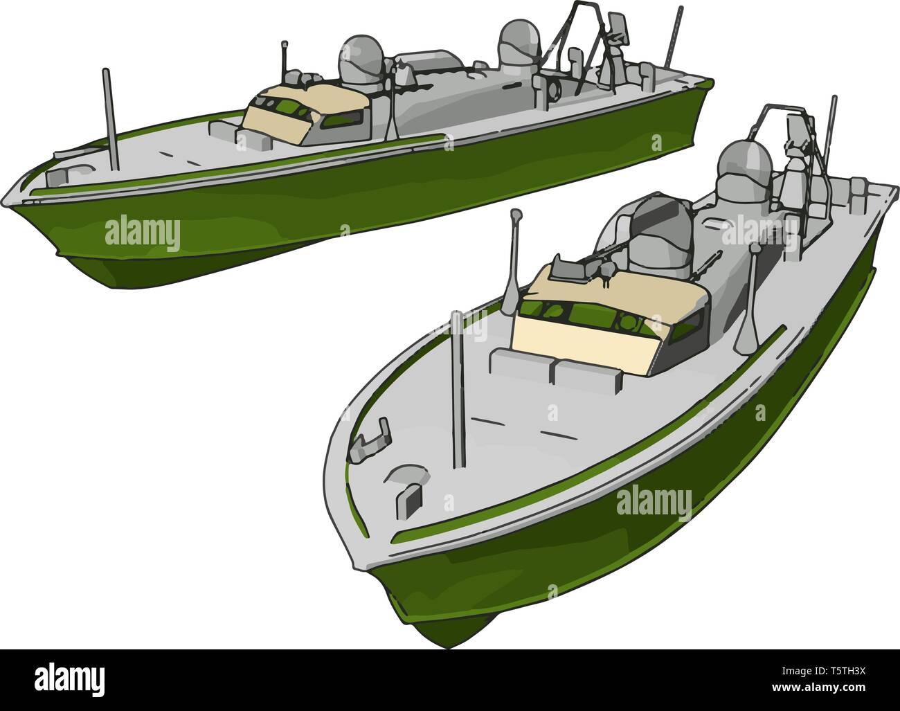 3D illustration de deux navires de l'armée verte vector illustration sur fond blanc Illustration de Vecteur
