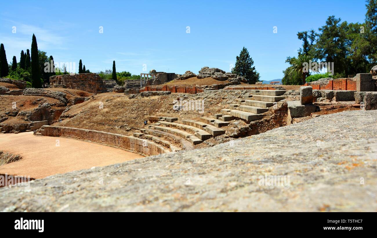 Vue sur l'amphithéâtre romain en Espagne Banque D'Images