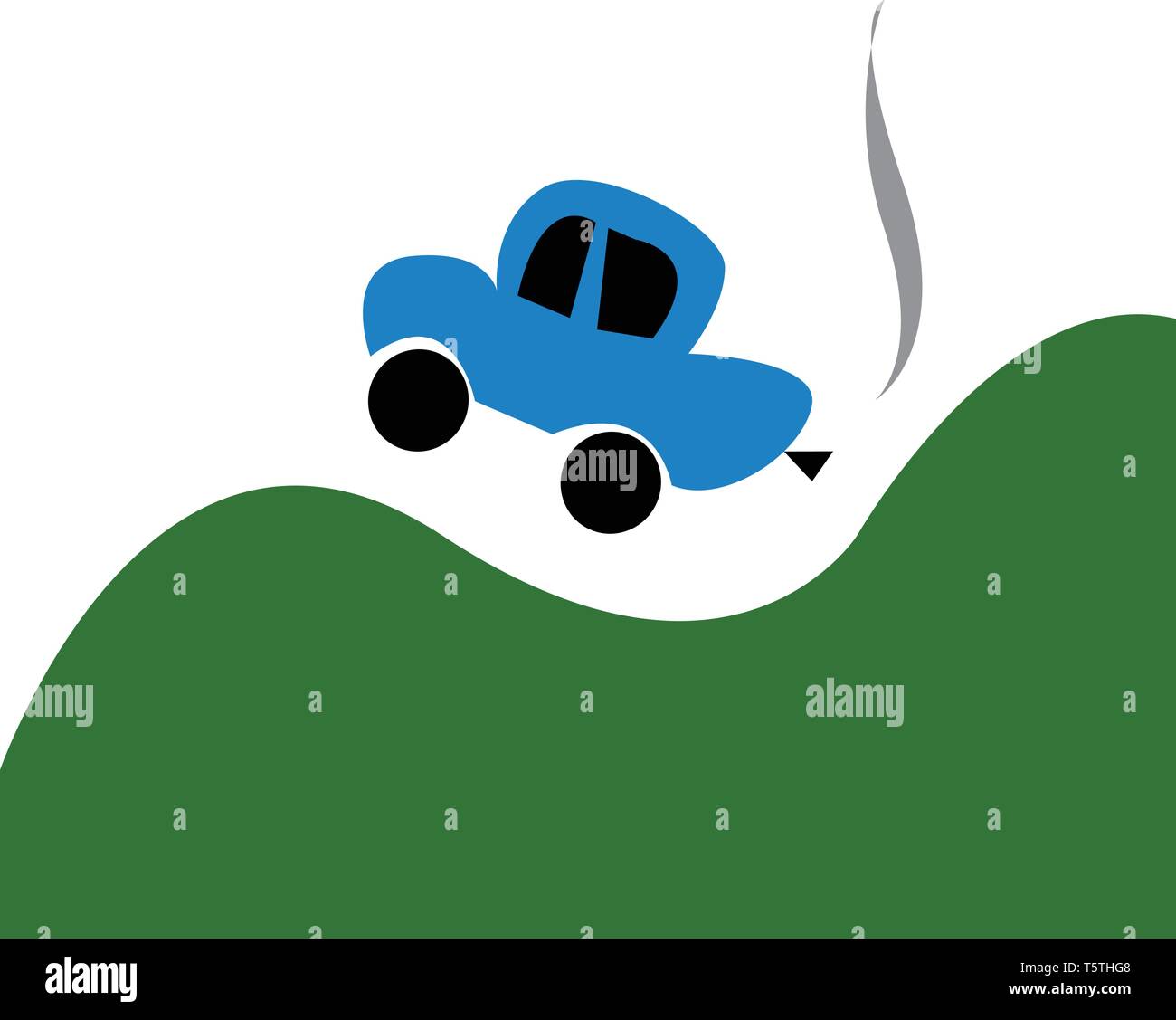 Une voiture bleue sautant sur green hills vector dessin en couleur ou de l'illustration Illustration de Vecteur