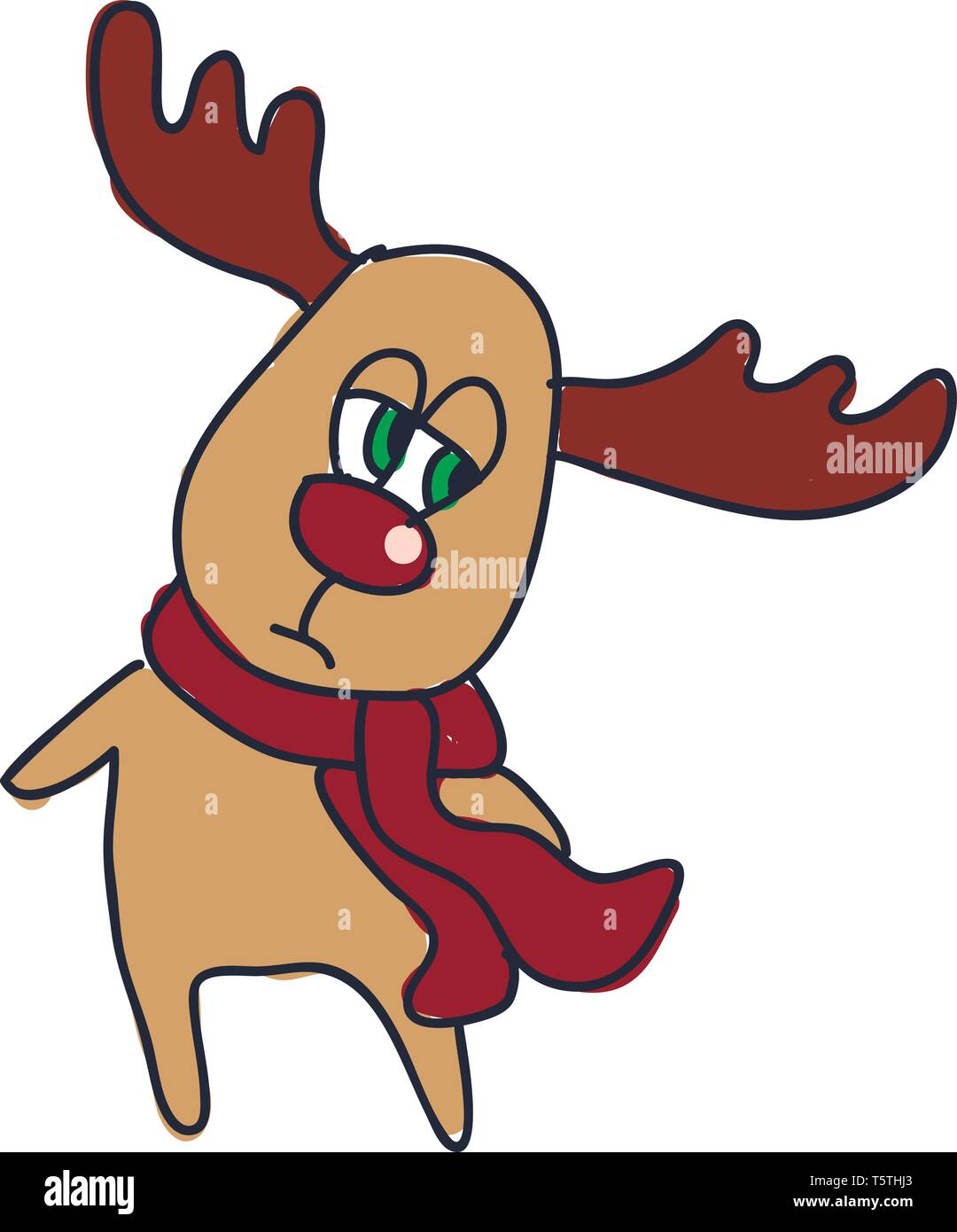 Une caricature d'un cerf aux yeux verts portant une longue écharpe rouge à  la triste illustration vecteur dessin en couleur ou Image Vectorielle Stock  - Alamy