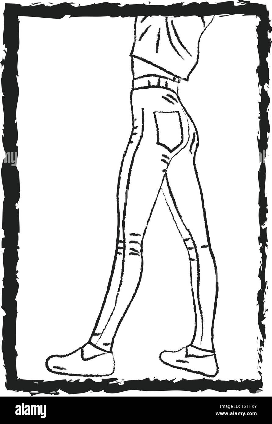 Un croquis d'une femme portant des jeans serrés de la peau et une paire de  chaussures de couleur ou de dessin vectoriel illustration Image Vectorielle  Stock - Alamy