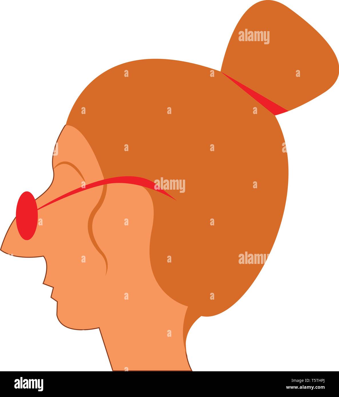 Une dame au long nez pointu avec ses lunettes à la surface et les cheveux attachés dans un chignon haut Illustration de Vecteur