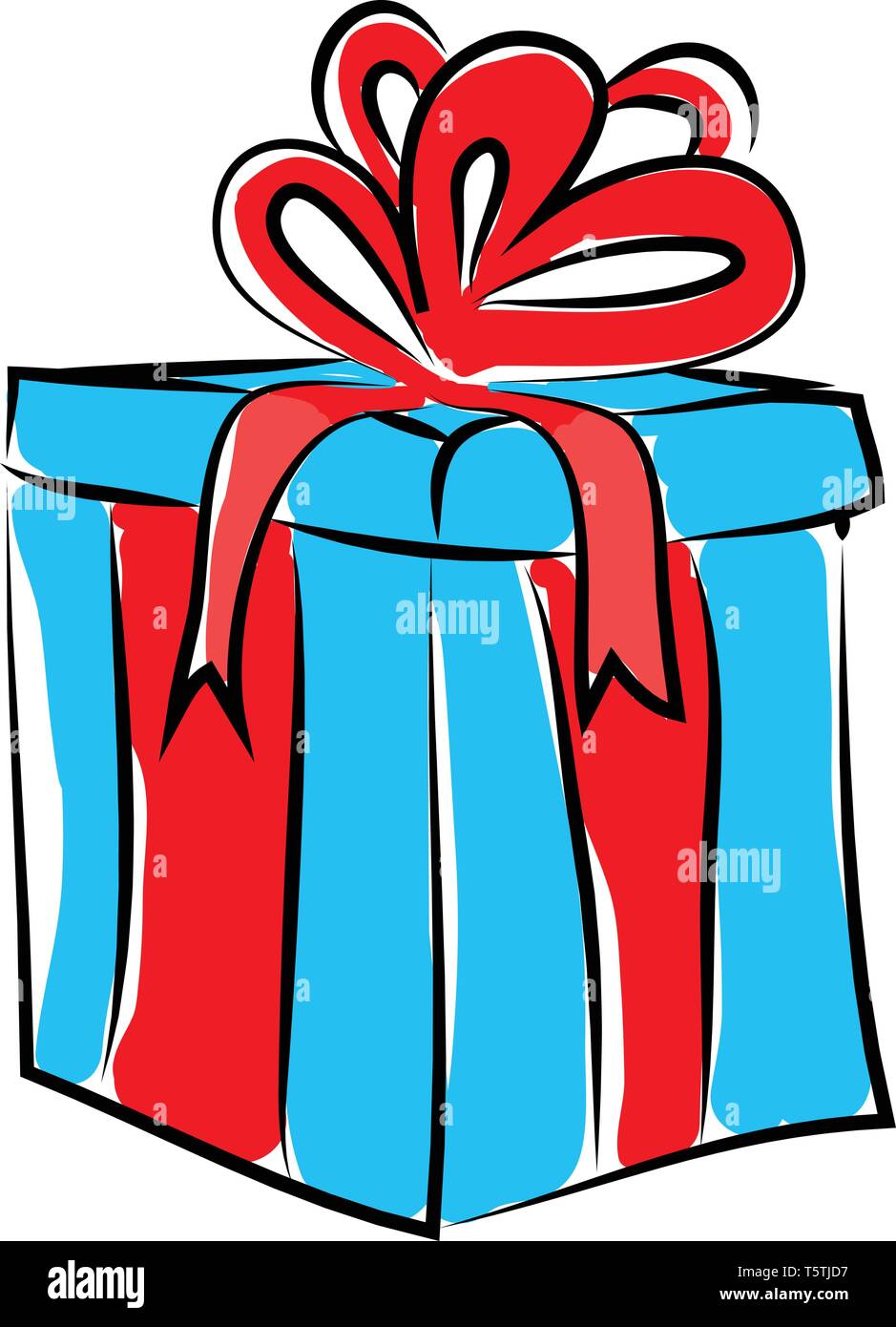 La Blue box avec ruban rouge ou vecteur illustration couleur Illustration de Vecteur