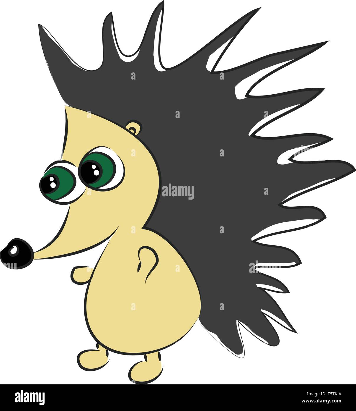 Un hérisson de couleur brun noir avec dos-comme les Cheveux et yeux exorbités regardent extrêmement mignon vecteur permanent alors qu'un dessin en couleur ou de l'illustration Illustration de Vecteur