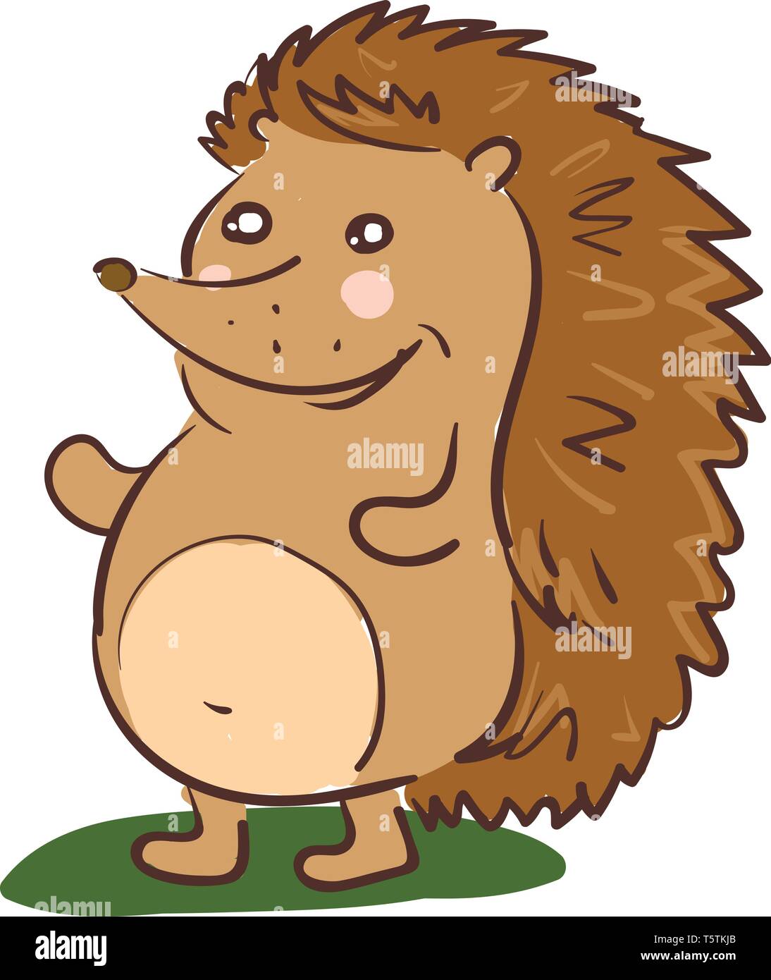 Un dessin de hérisson de couleur brune avec des cheveux hérissés est en train de rire tout en se tenant dans les prairies vector dessin en couleur ou de l'illustration Illustration de Vecteur