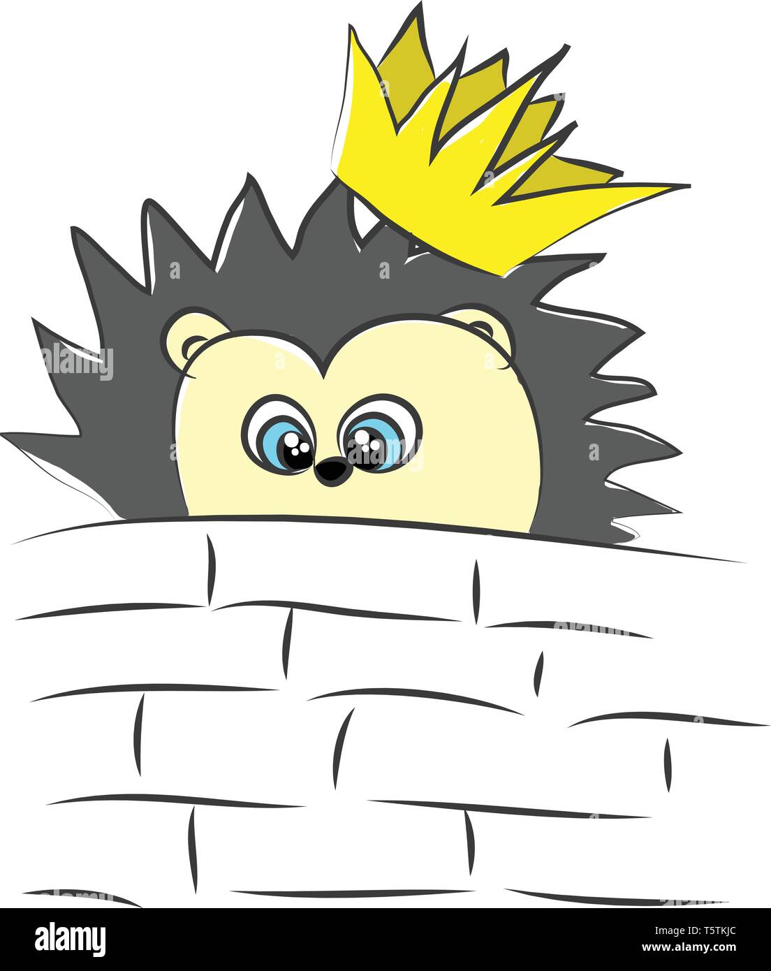 Caricature d'un hérisson noir jaune magnifique avec toutes les épines de leur corps portant une couronne de peep les briques du mur de couleur ou de dessin vectoriel j Illustration de Vecteur