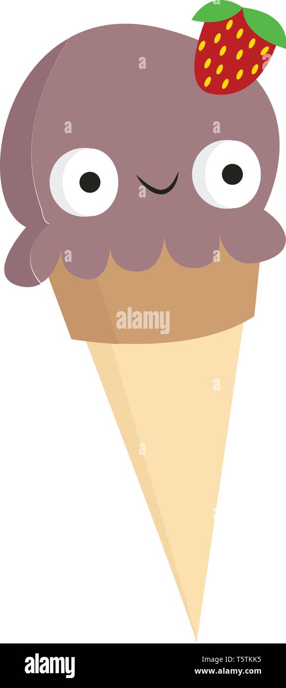 Un cône de couleur pourpre ice cream déguisé en fille avec des yeux exorbités et une fraise pince à cheveux sur sa tête, l'air si amazing vector dessin en couleur ou je Illustration de Vecteur