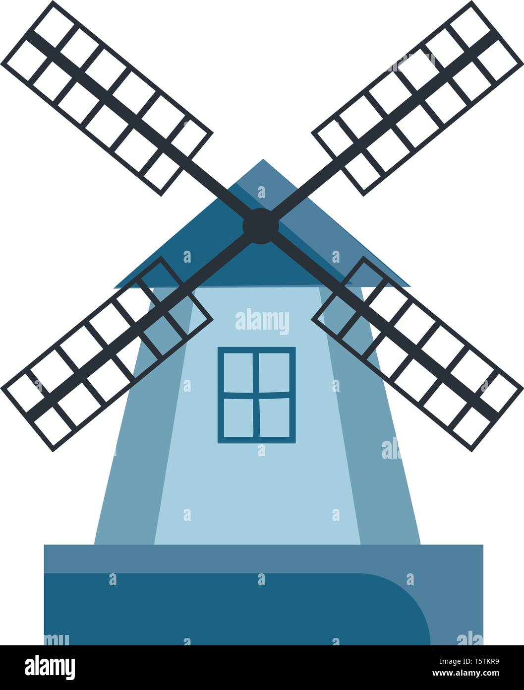 Blue colored cartoon moulin avec ailettes de couleur noire ou de lames et la tour avec windows vector dessin en couleur ou de l'illustration Illustration de Vecteur