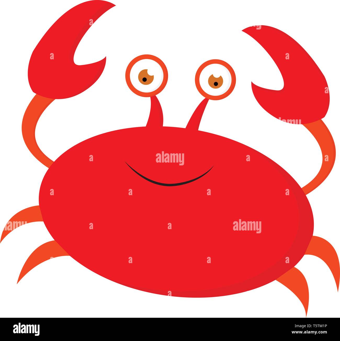 A smiling cute little red cartoon avec deux pinces de crabe des quatre pattes et deux yeux exorbités est extrêmement heureux de couleur ou de dessin vectoriel illust Illustration de Vecteur