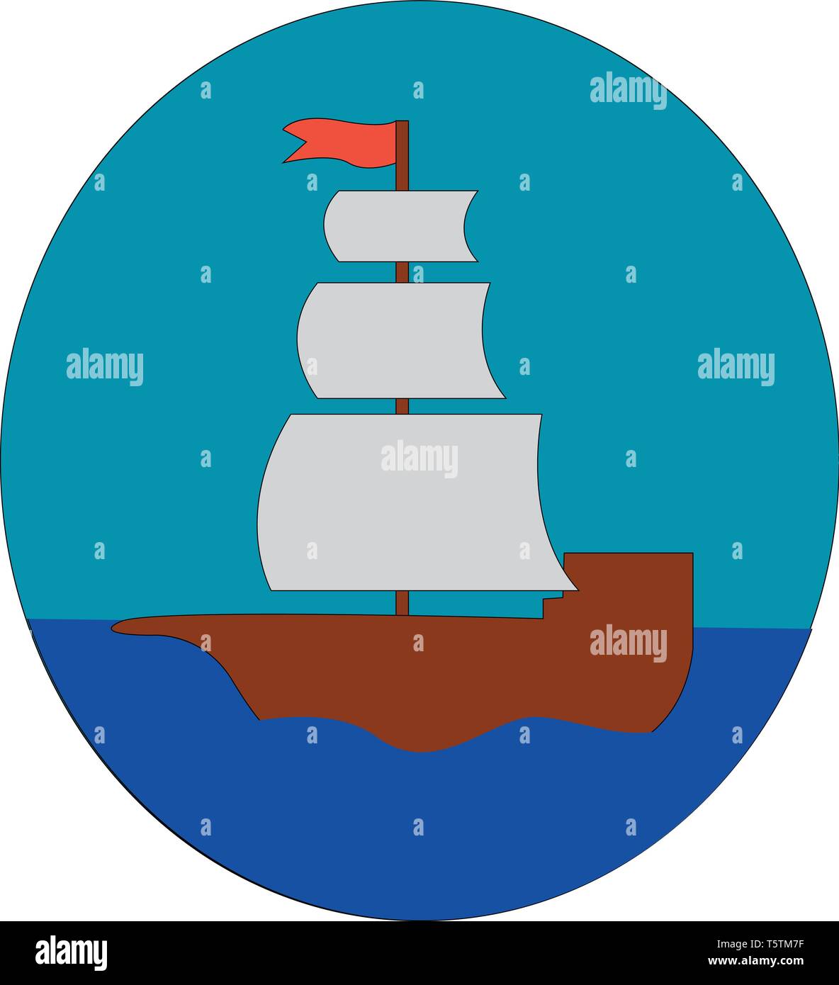 Simple caricature d'un voilier sur l'eau bleu vector illustration par le cercle bleu sur fond blanc Illustration de Vecteur