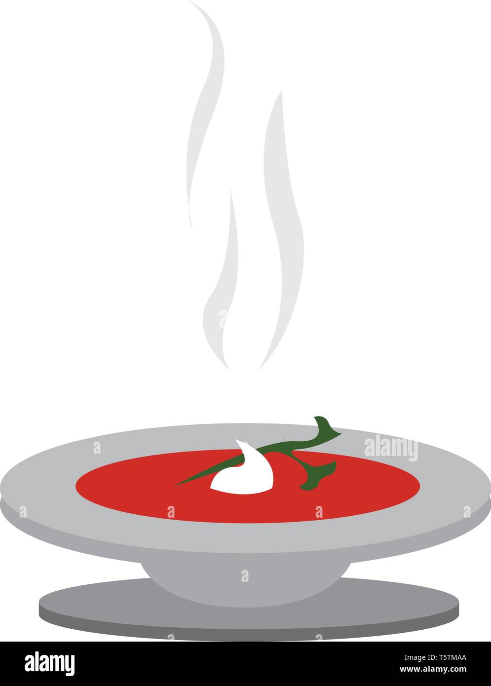 Soupe de tomate avec soure creame et bassile dans une assiette blanche vector illustration sur fond blanc Illustration de Vecteur