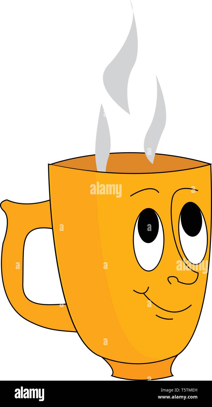 Coupe jaune de la face et de la vapeur qui sort de ce vecteur d'illustration sur fond blanc Illustration de Vecteur