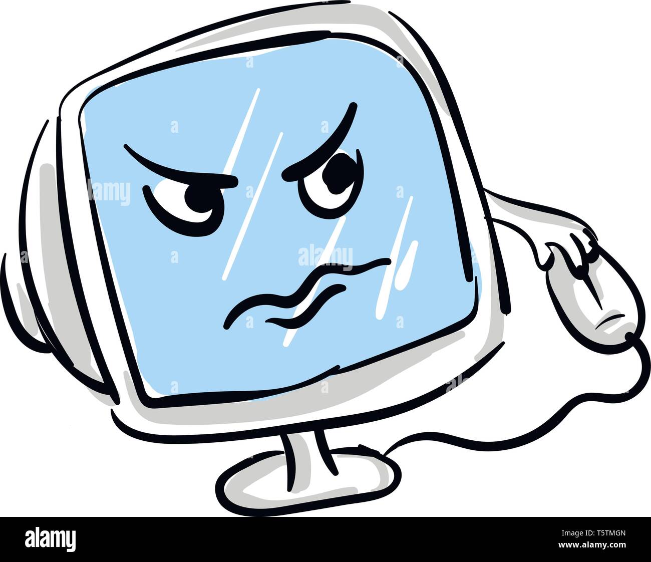 Caricature en colère le moniteur de l'ordinateur et la souris vector illustration sur fond blanc Illustration de Vecteur