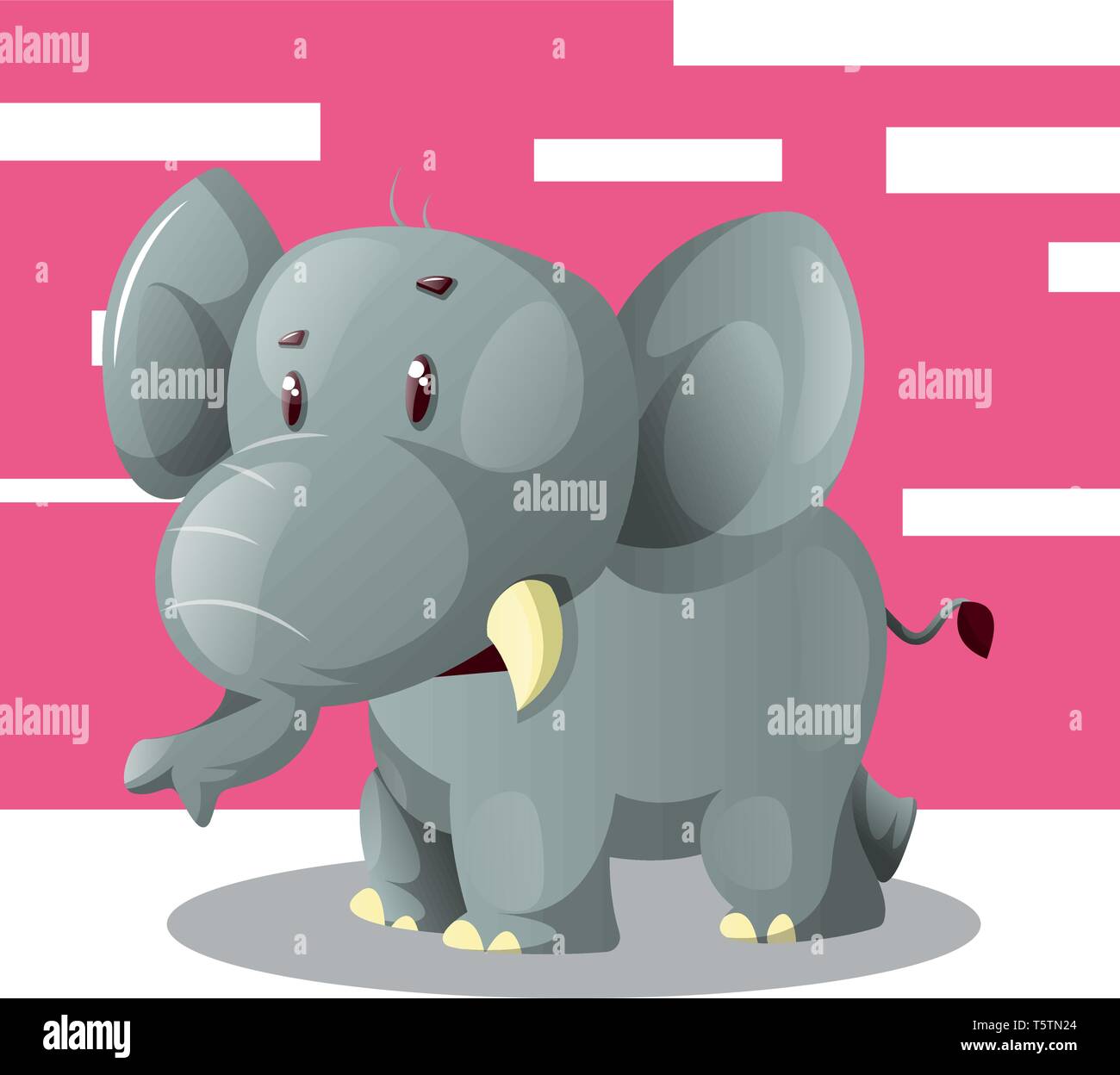 Un petit éléphant en couleur gris debout dans fond rose, Scénario, dessin en couleur ou d'illustration. Illustration de Vecteur