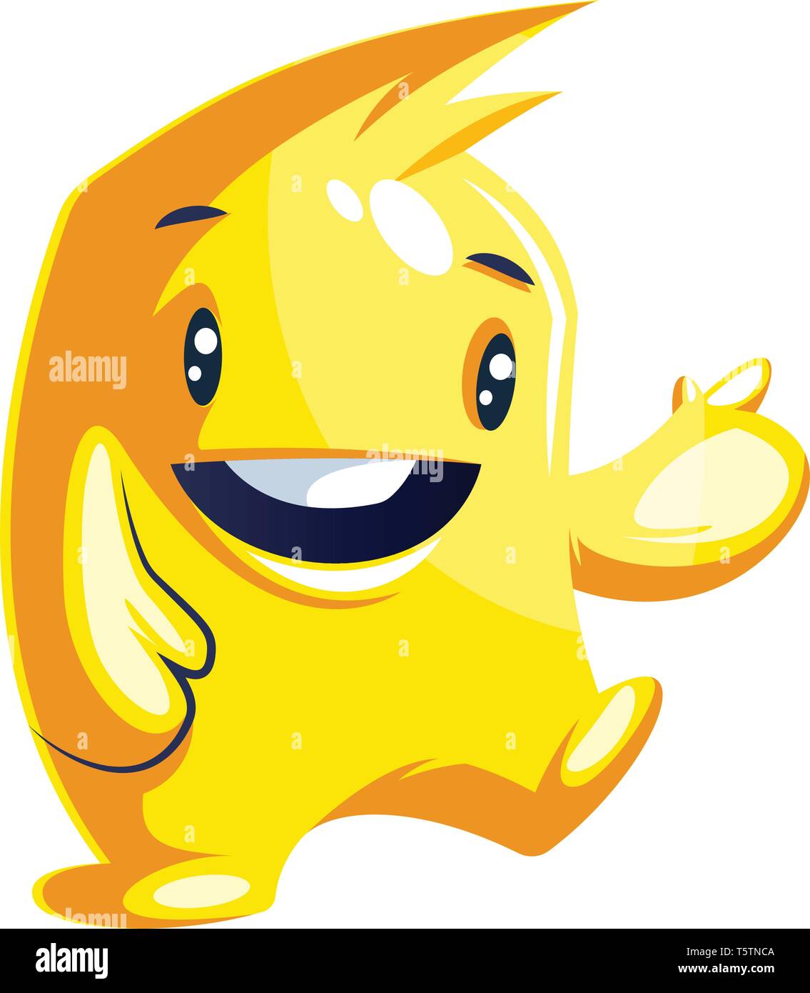 Caractère positif cute monster jaune fond blanc vector illustration. Illustration de Vecteur