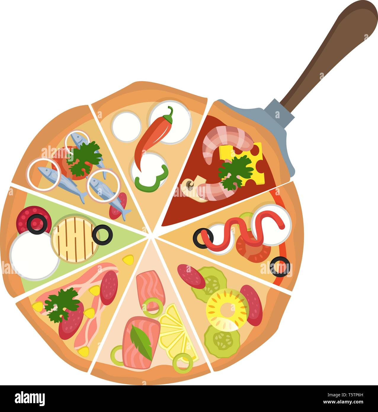 Différents types de pizza vecteur illustration sur fond blanc Illustration de Vecteur