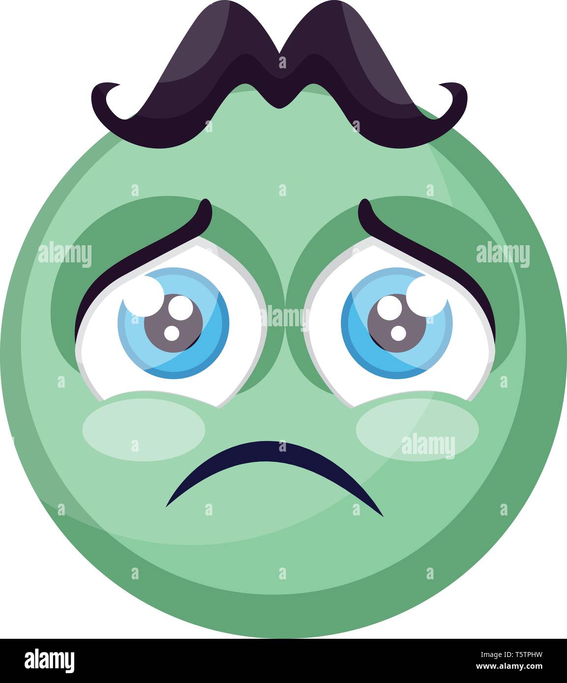 Triste ronde vert clair face emoji vector illustration sur fond blanc Illustration de Vecteur