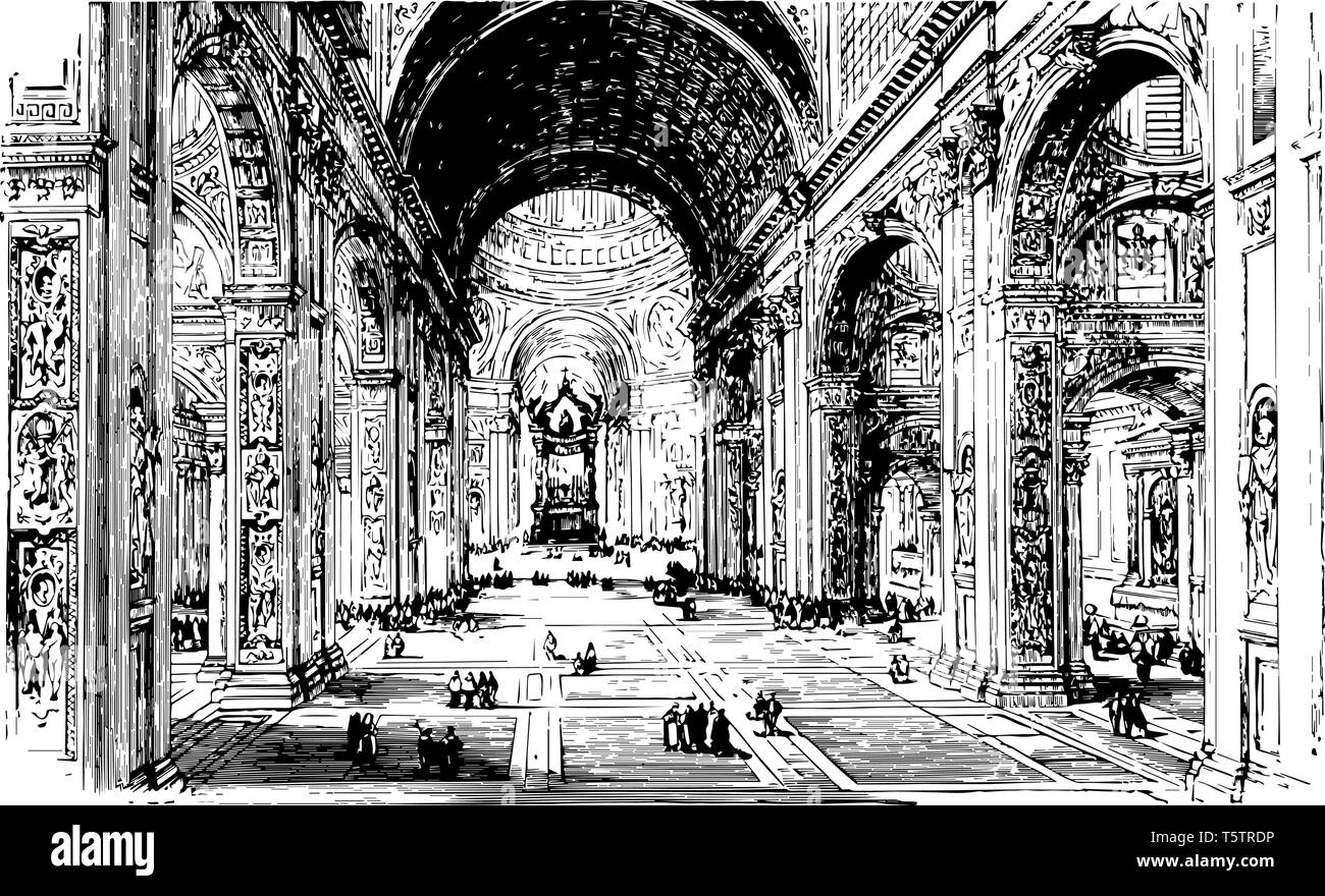 Intérieur de la Basilique St Pierre du Vatican situé dans la ville de Rome église a été conçu par Giovanni Paolo Panini peintre et architecte italien vintage Illustration de Vecteur