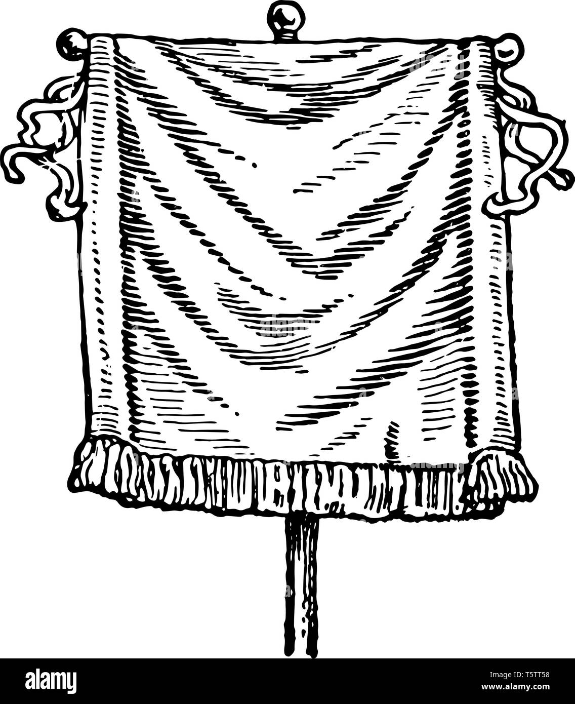 Un drapeau comme objet. Le tissu était drapé d'une croix horizontale suspendue du personnel. C'était un précieux symbole de l'armée et a été closel Illustration de Vecteur